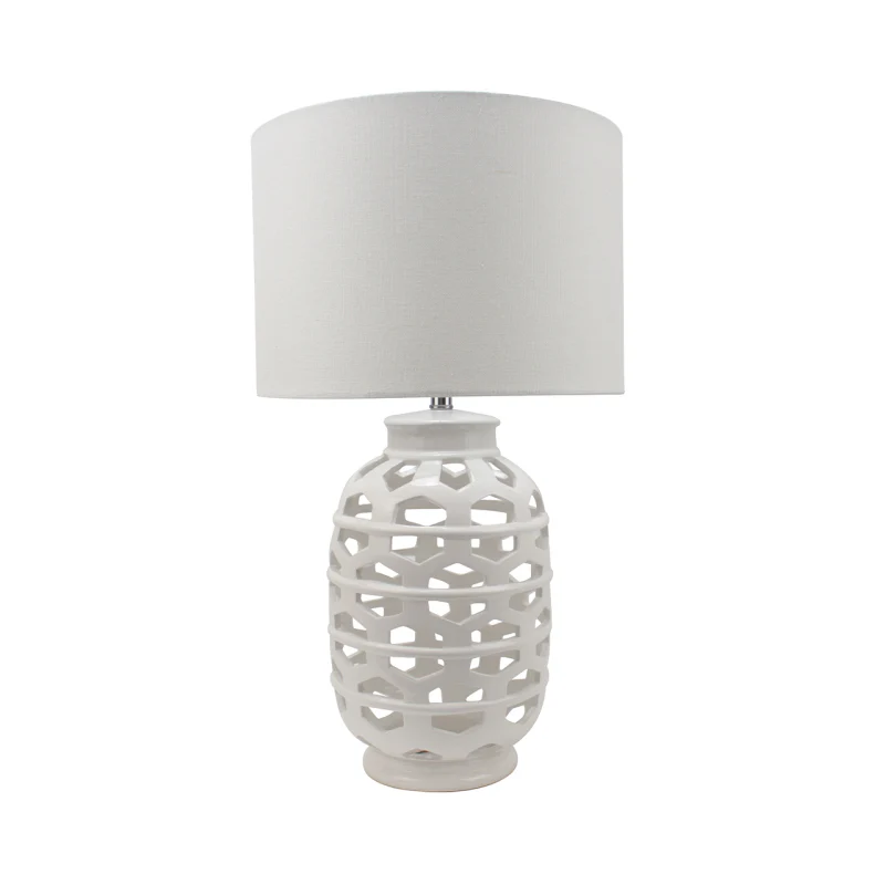 CIMC WHITE CERAMIC TABLE LAMP WITH WHITE SHADE